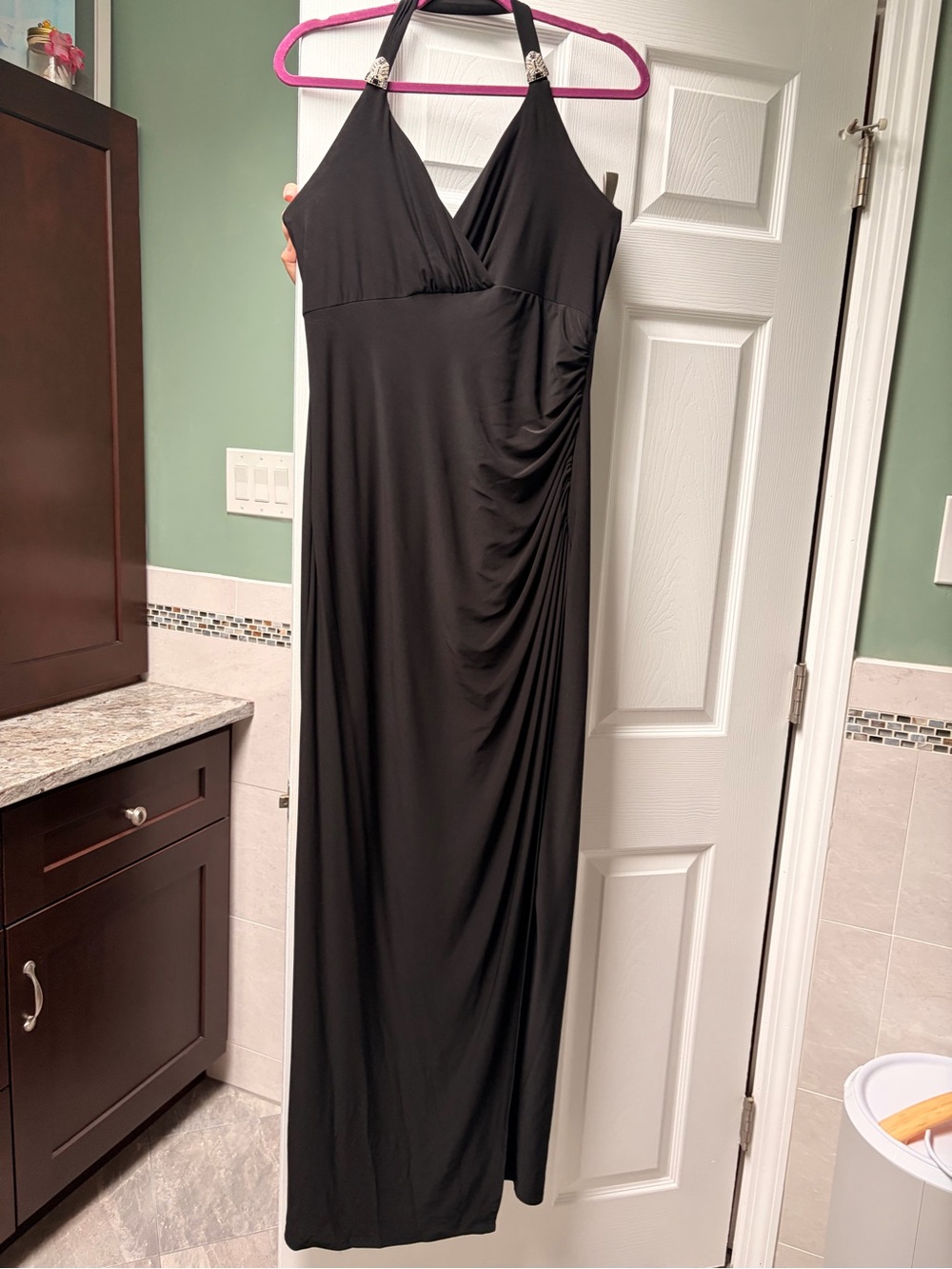 Ralph Lauren Black Halter Gown/Maxi Dress with Side Ruching